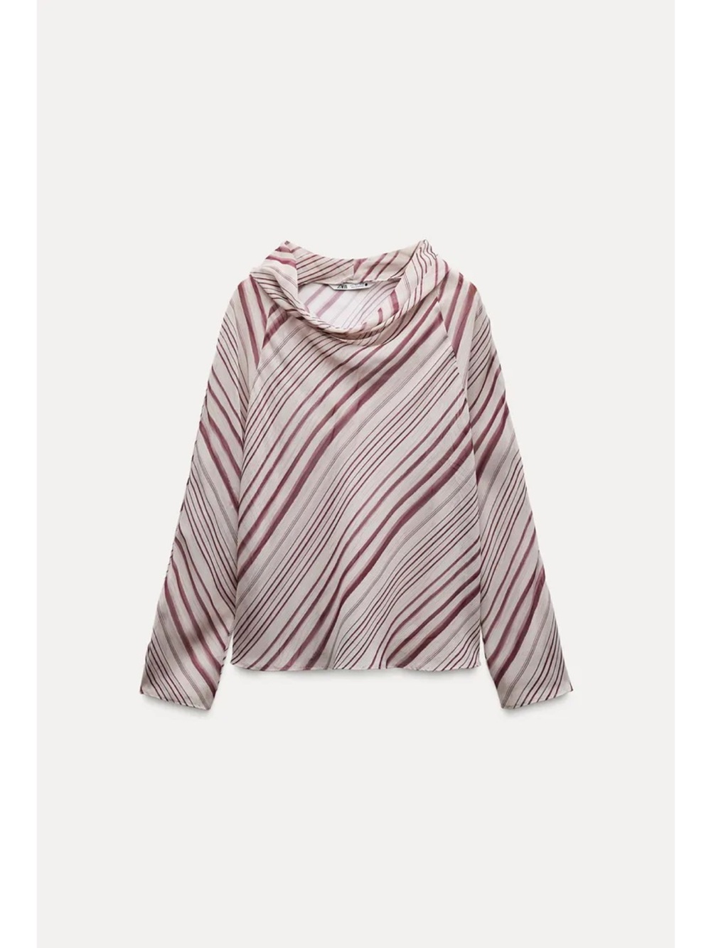 Zara Beige and Burgundy Striped Cowl Neck long sleeve tee